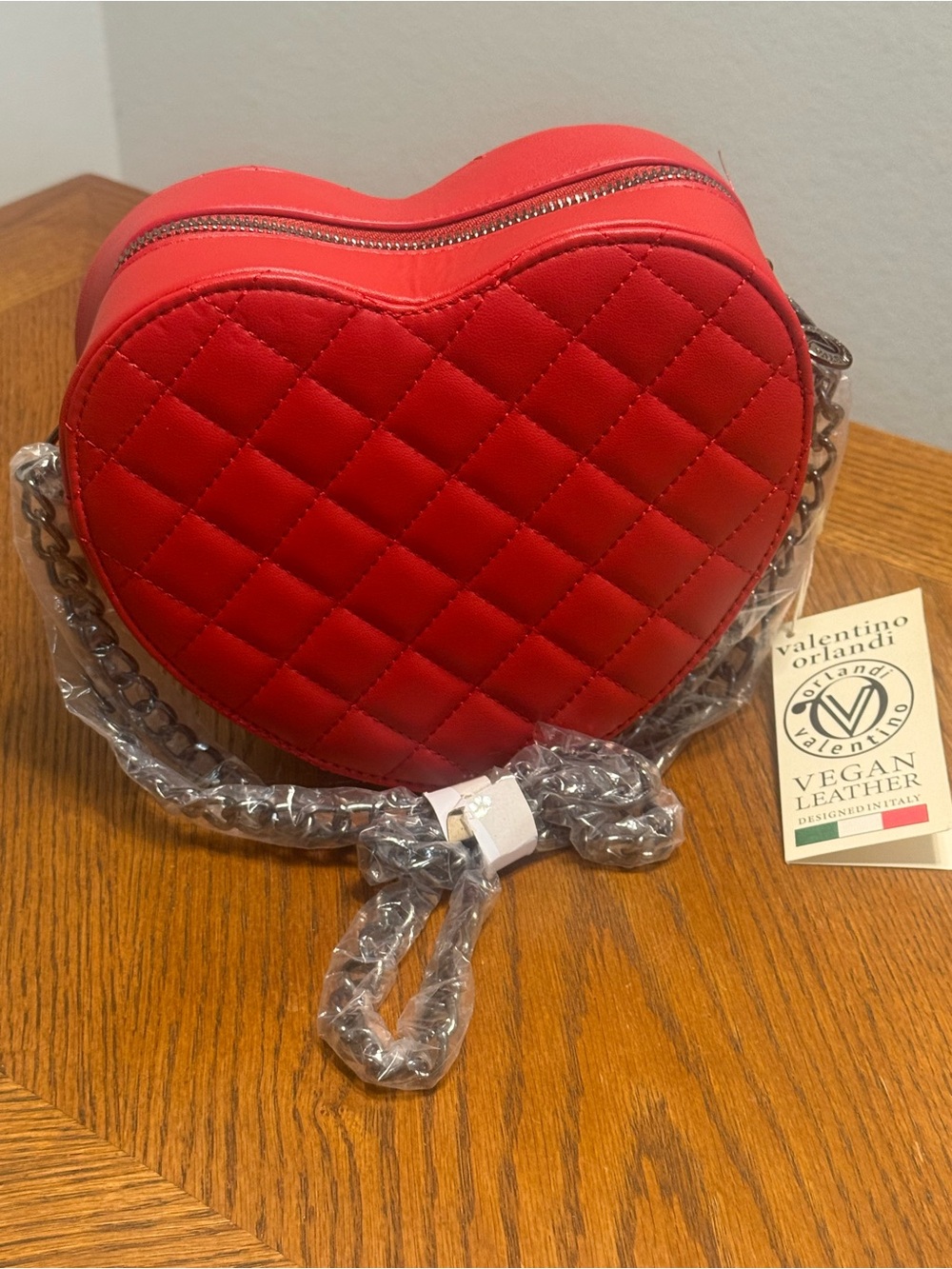 Valentino Orlandi Red Quilted Heart Crossbody Bag Vegan Leather NWT - Picture 7 of 9